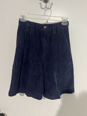 VTG Palmettos Blue/Navy Corduroy High Waisted Pleated Mom Shorts size 3